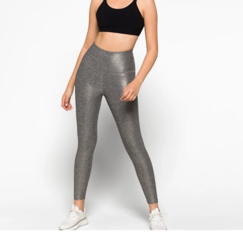 Beyond Yoga Dusted High Waisted Performance Leggings Shiny Gray Women's XL